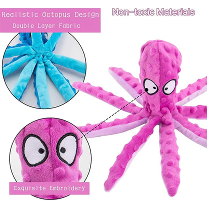 Dog Squeaky Toys Octopus Shape Plush Dog Cat Toy No Stuffing Crinkle Interactive Chew Toys for Small Large Dogs Puppy Plaything