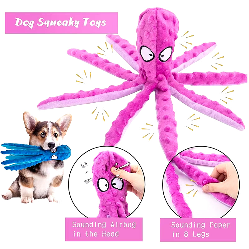 Dog Squeaky Toys Octopus Shape Plush Dog Cat Toy No Stuffing Crinkle Interactive Chew Toys for Small Large Dogs Puppy Plaything